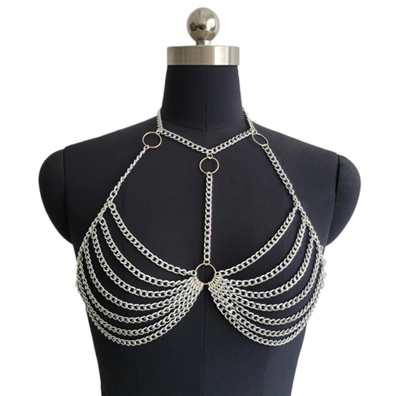 Handgefertigte Metall-Körperkette mit Quasten für Nachtclub und Musikfestivals, Sexy Spicy Girl Weste im Y2K-Stil, Damen Crop Top Quasten-Schmuck Accessoire – Detail 9