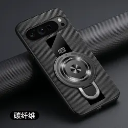 Luxury Shockproof Case with Magnetic Ring Holder - Plexiglass, PU Silicone, and Sheepskin Leather for Google Pixel 8 Pro (Carbon Fiber Pattern)