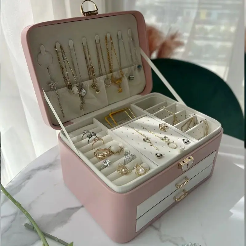 Drawer Jewelry Box Organizer Leather Jewelry Boxes Storage Ring Necklace Bracelet Earrings Separators Display Accessories Gift