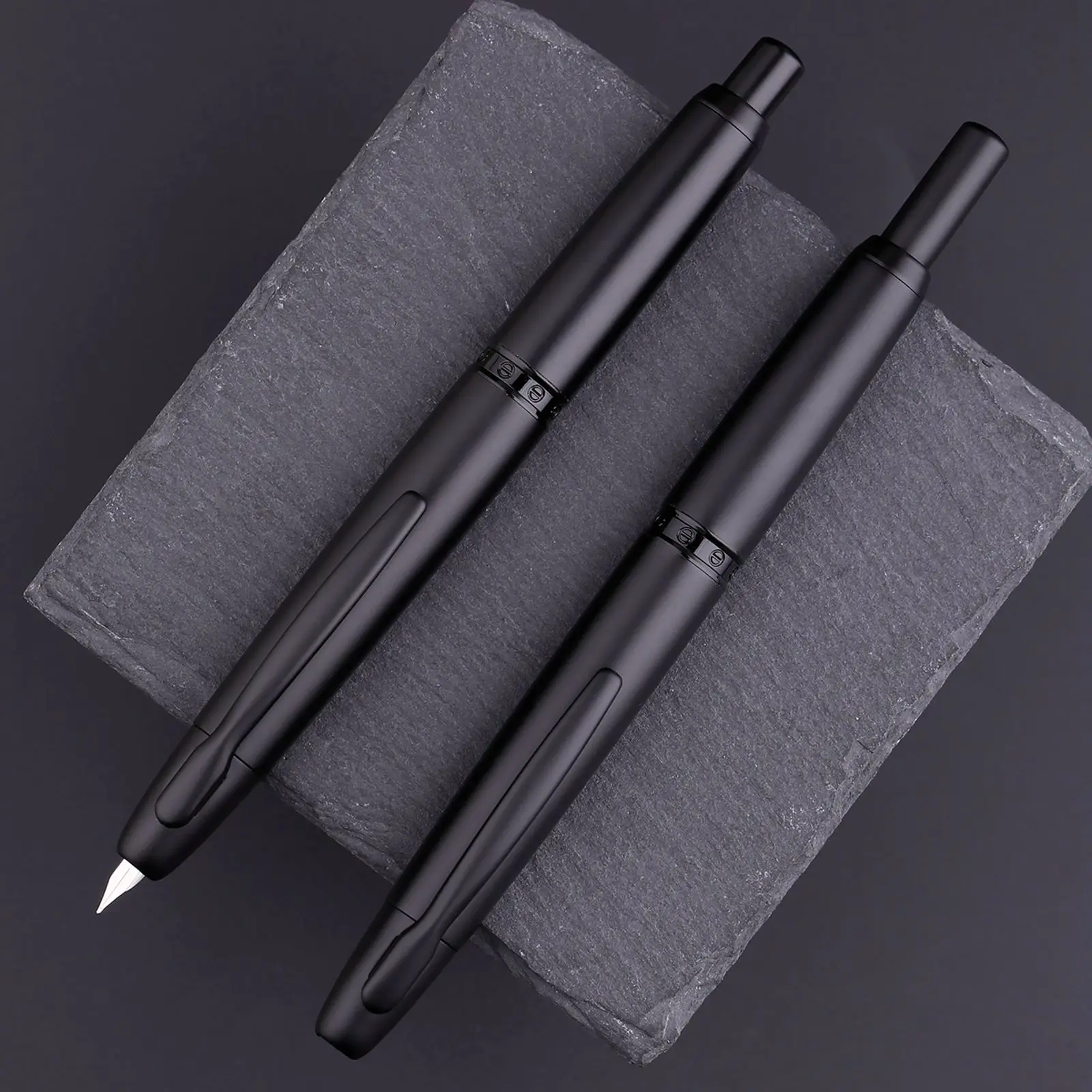 새로운 MAJOHN A1 매트 블랙 클립 프레스 만년필, 개폐식 여분의 미세 펜촉 0.4mm 금속 잉크 펜, 쓰기 변환기 포함