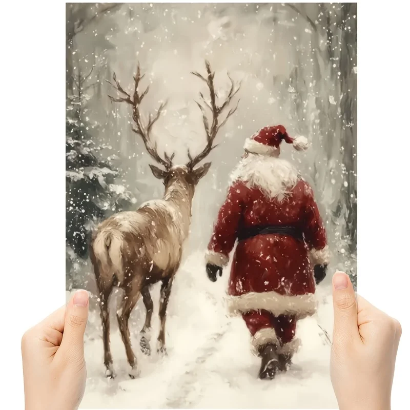 Vintage Christmas Wall Art – Santa & Reindeer Canvas Print Unframed Sca8dc5027ea34d63aebb183ee69beb41b