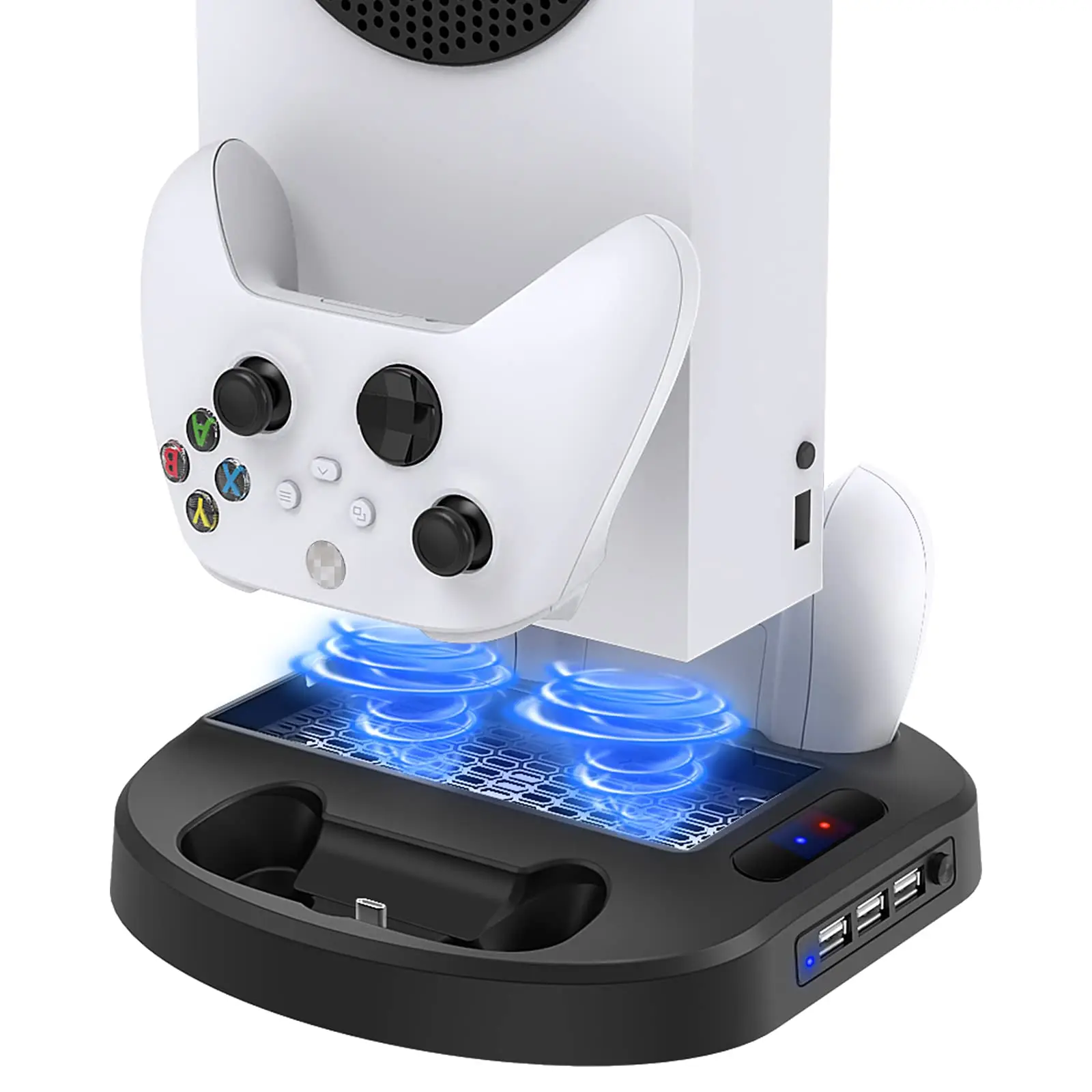 Xbox 시리즈 S 컨트롤러용 수직 충전 스탠드, 냉각 선풍기 충전기 도킹 스테이션, LED 표시기 및 3 USB 허브