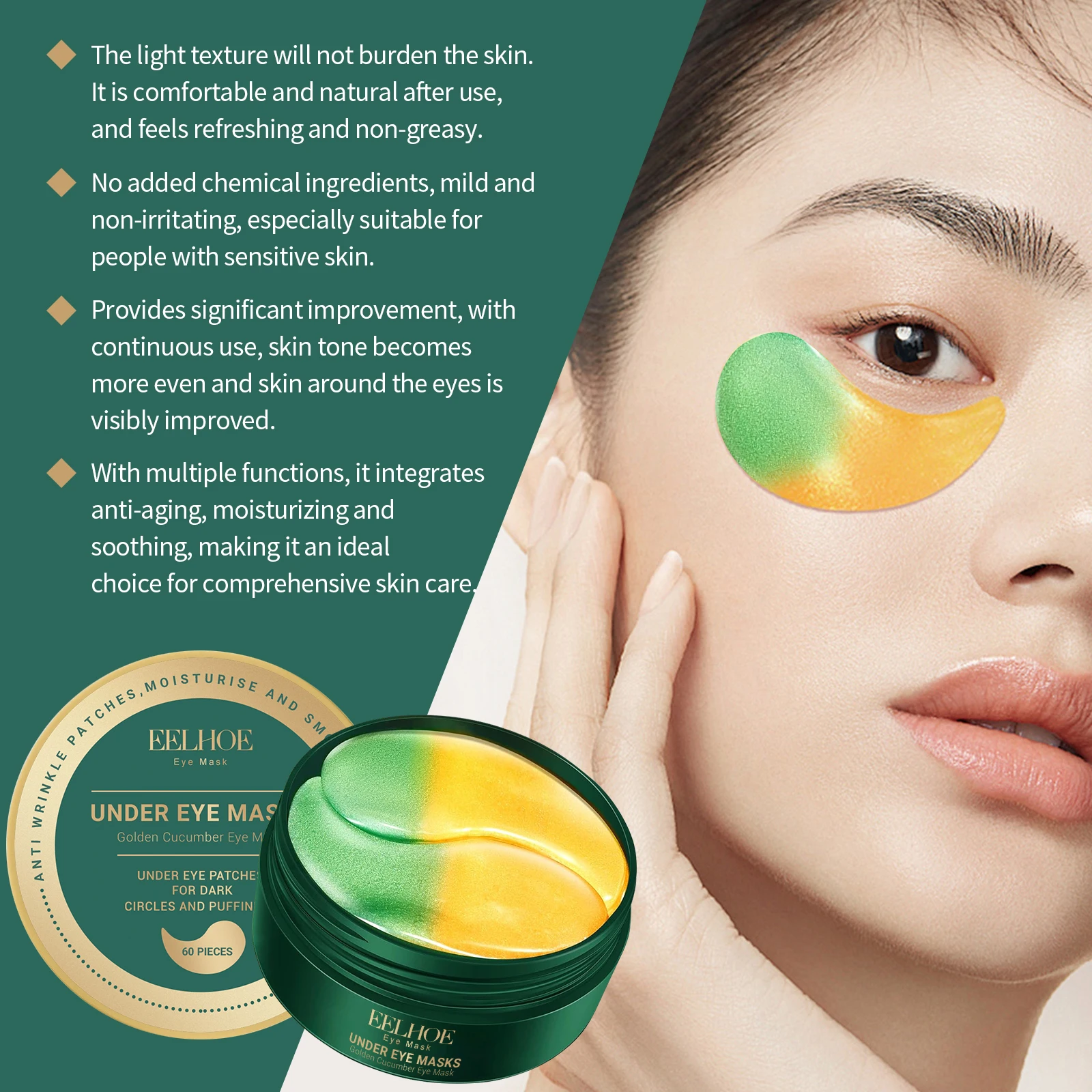 Cucumber Eye Mask Lightening Dark Circles Removal Eye Bags Firming Lifting Eye Patches Moisturizing Reduce Fine Lines Eye Care 6