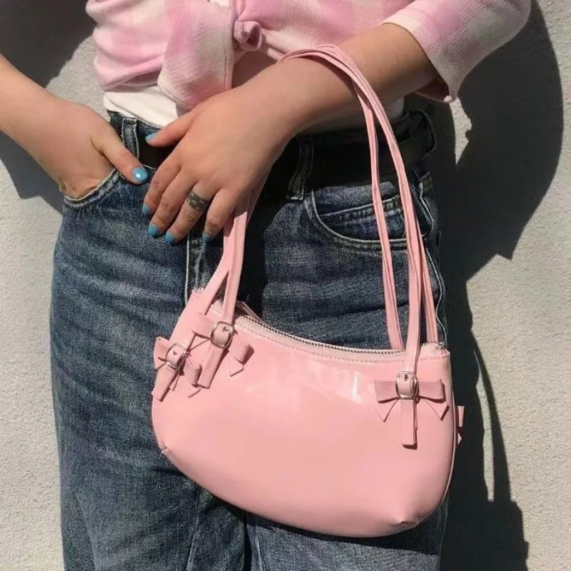 

Richme Y2K Women Handbags Fashion 2024 New Deaign Luxury Ladies Underarm Shoulder Bags Retro Patent Leather Bow Bolso Mujer