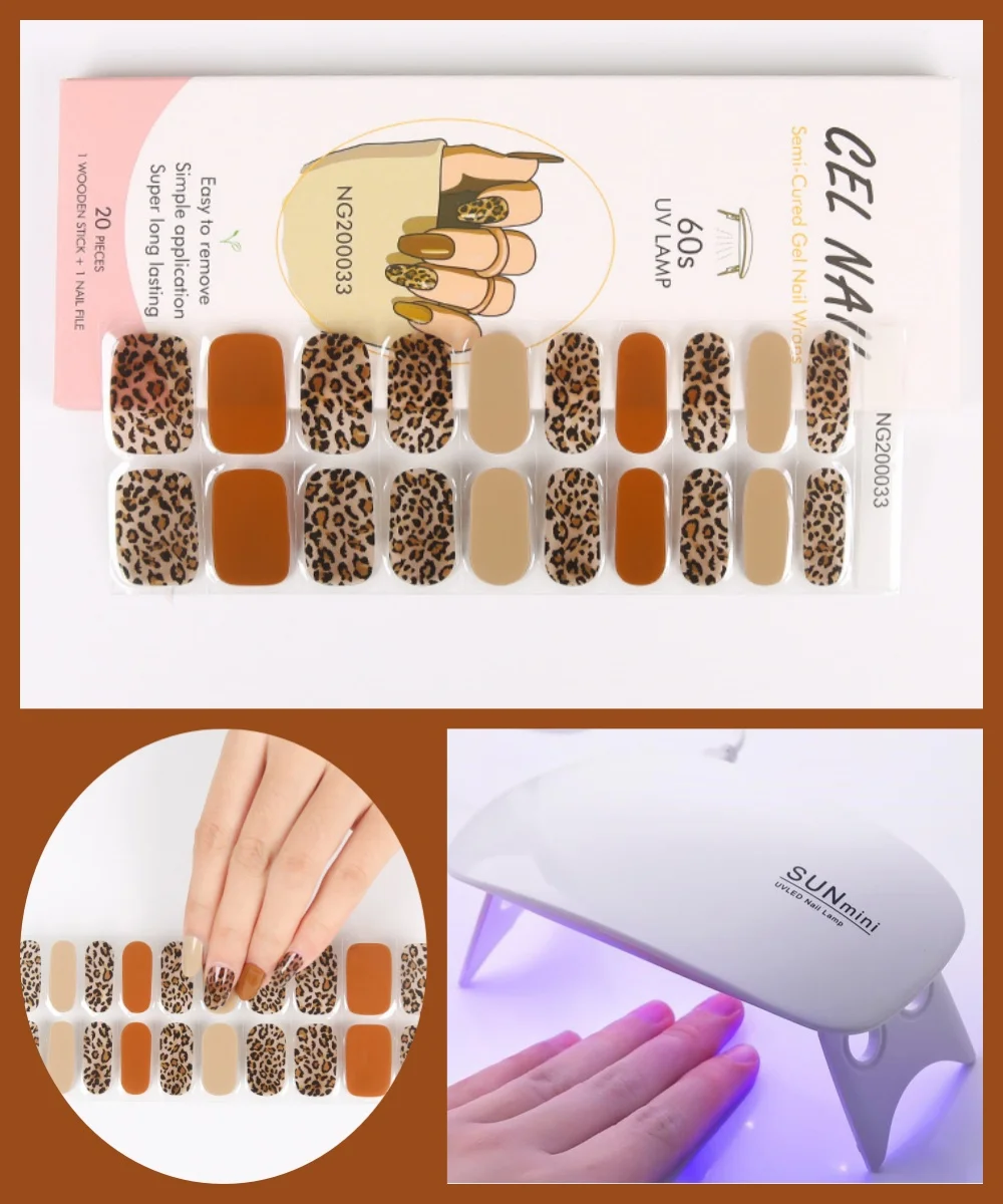4Pcs/Set Semi Cured Gel Nail Stickers with 6W UV Lamp Baked Adhesive Long Lasting Nail Gel Wraps Pure Color Art Decoration