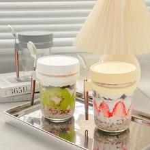  Overnight Oats Container with Lid and Spoon, Overnight Oats Jars,16 oz Cereal Milk Vegetable and fruit Salad Storage Container 