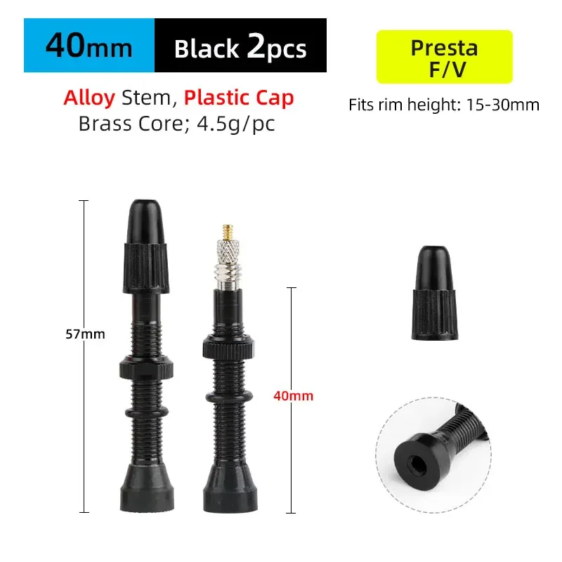 2pcs 40/60/80 มม.จักรยาน Presta/FV วาล์ว-ยางติดตั้งสําหรับ MTB & Road BIKE Rims NO-Tube Design 1
