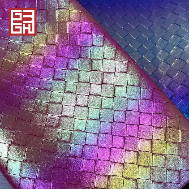 PVC Glitter Gradient Large Checkered Leather Laser Segmented Color Woven Texture Bag Gift Box Jewelry Decoration Leather