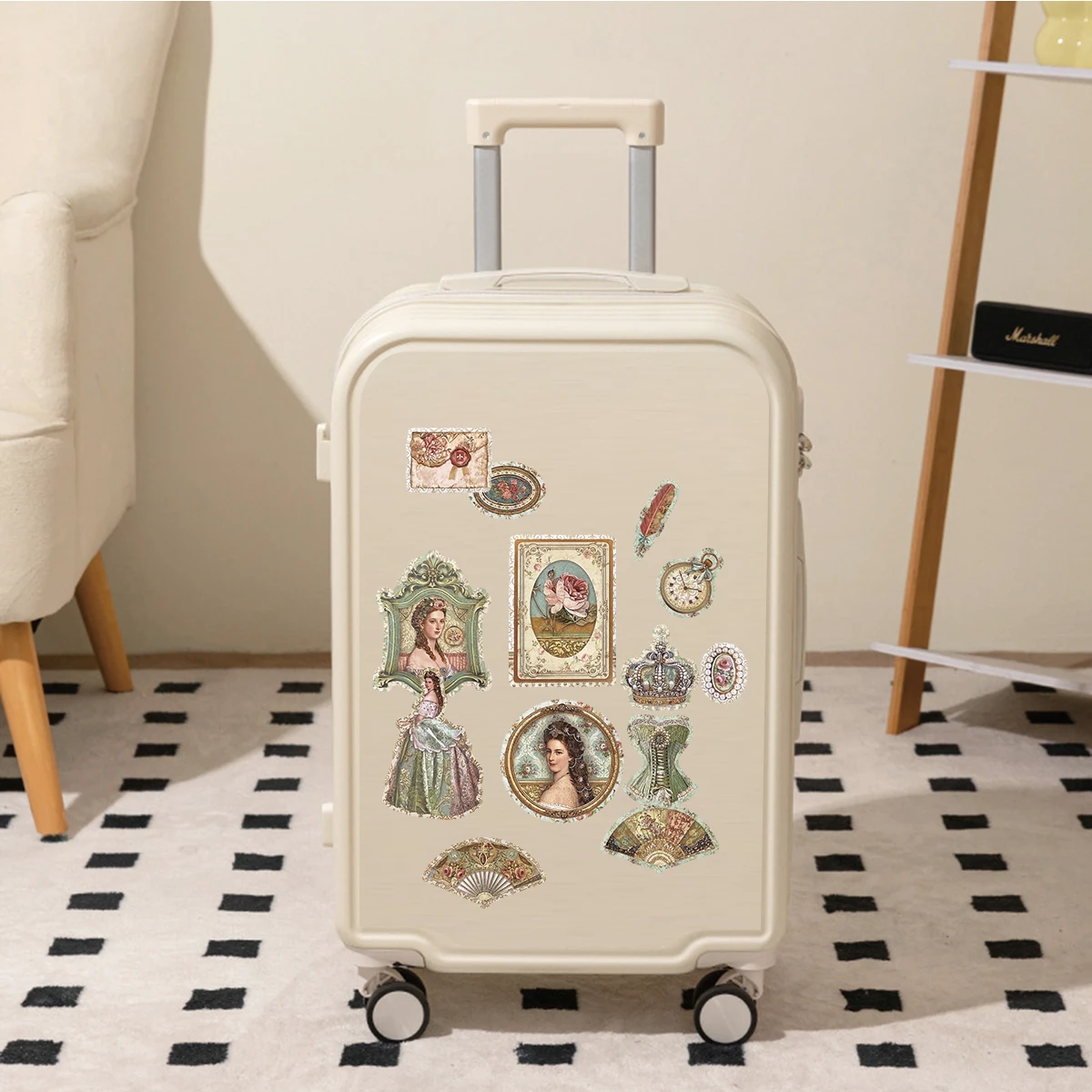 50pcs Vintage Badge Palace Pattern Stickers for Notebooks, Water Bottles, Handmade Scrapbooks, Postcards, DIY Artwork, Stickers