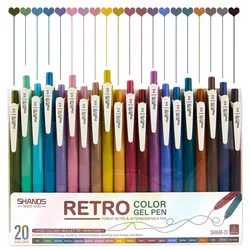 Retractable Gel Ink Pens - Extra Fine 0.5mm Tip for Smooth, No - Bleed Writing and Drawing (20 Colors Retro)