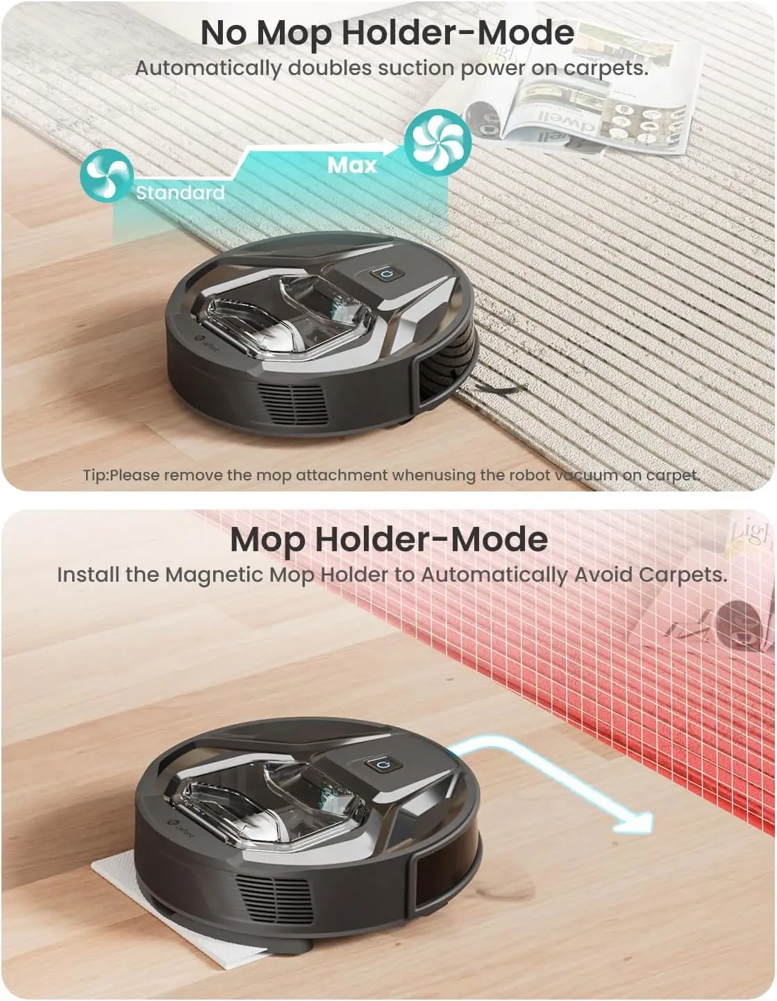 Robot Vacuum Cleaner, Powerful Suction, Visible Dustbin, Super Thin, Quiet, Self-Charging Robot Vacuum and Mop Combo