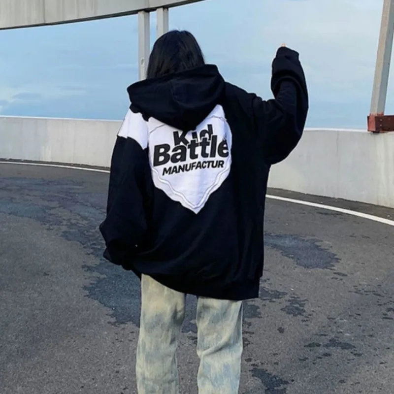 New Harajuku Hooded Sweatshirt Women 100% Cotton Spring and Autumn Thin Section Hip-hop Streetwear Oversize Couple Clothing Tops