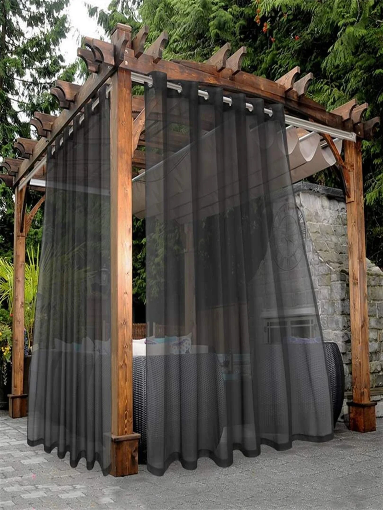 Waterproof Sheer Curtains - Translucent Black White Gray Outdoor Curtains