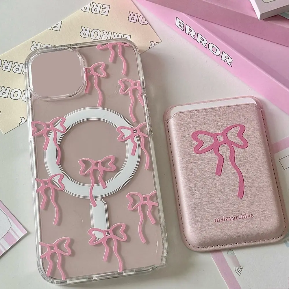 Silk Bow Magnetic Card Clip Leather Phone Case with Anti-Fingerprint and Dustproof Wallet Holder