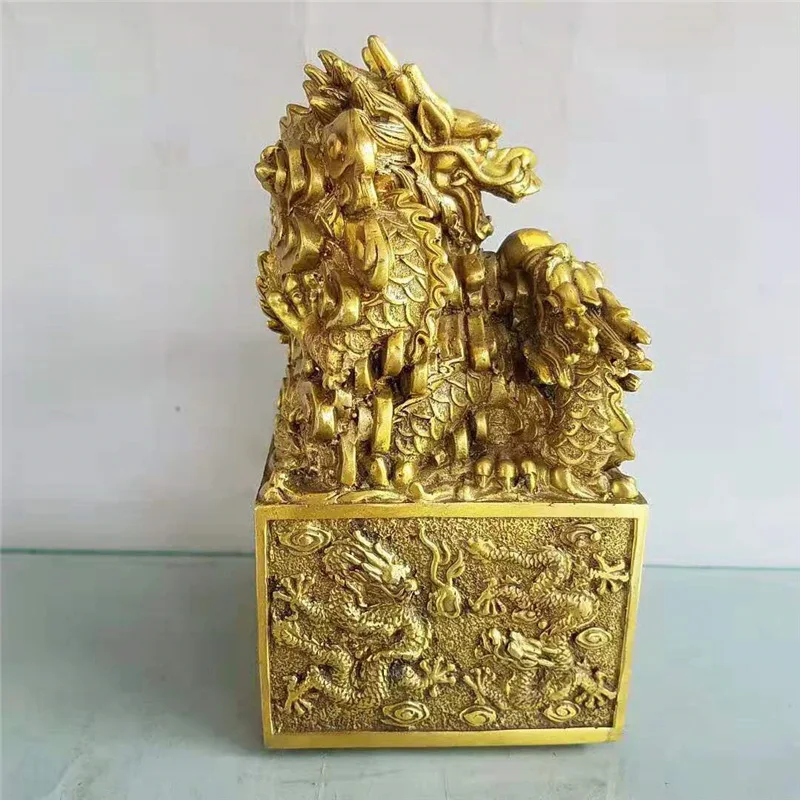 Brass Head Stamp Nine Dragon Jade Seal Craft Ornament 3