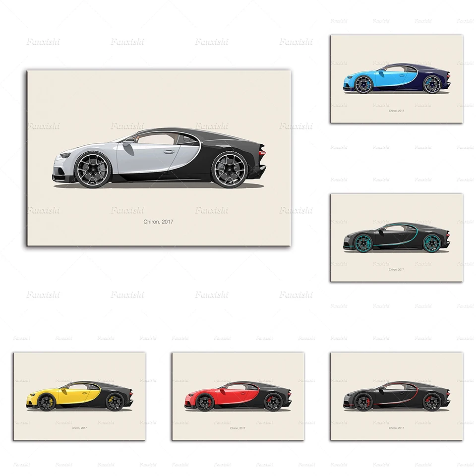Bugatti Chiron Car Poster Illustrazione Stampe Wall Art Decor Canvas Painting Bambini Home Office Art Decor Dormitorio Car Wall Art