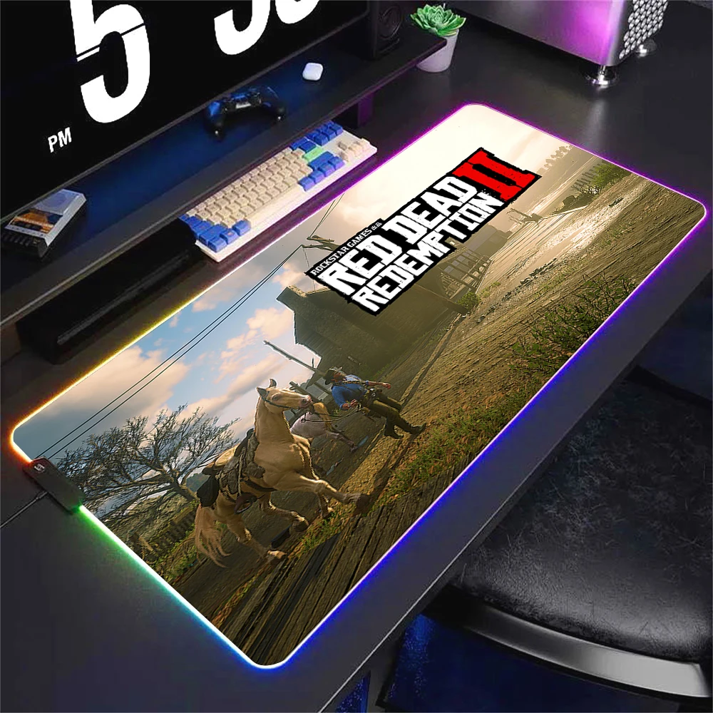 thumbnail image 1 of Alfombrilla de ratón de Anime Red Dead Redemption 2 RGB colorida para juegos, alfombrilla grande para juegos XL con luz LED, alfombrilla para ratón para ordenador, alfombrilla para escritorio para jue, 1 of 5