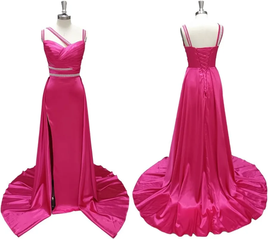 

Женское платье на тонких бретельках для выпускного вечера, длинное пикантное коктейльное платье с бисером и рюшами, ТРАПЕЦИЕВИДНОЕ атласное платье в юбке бриллианта 2024