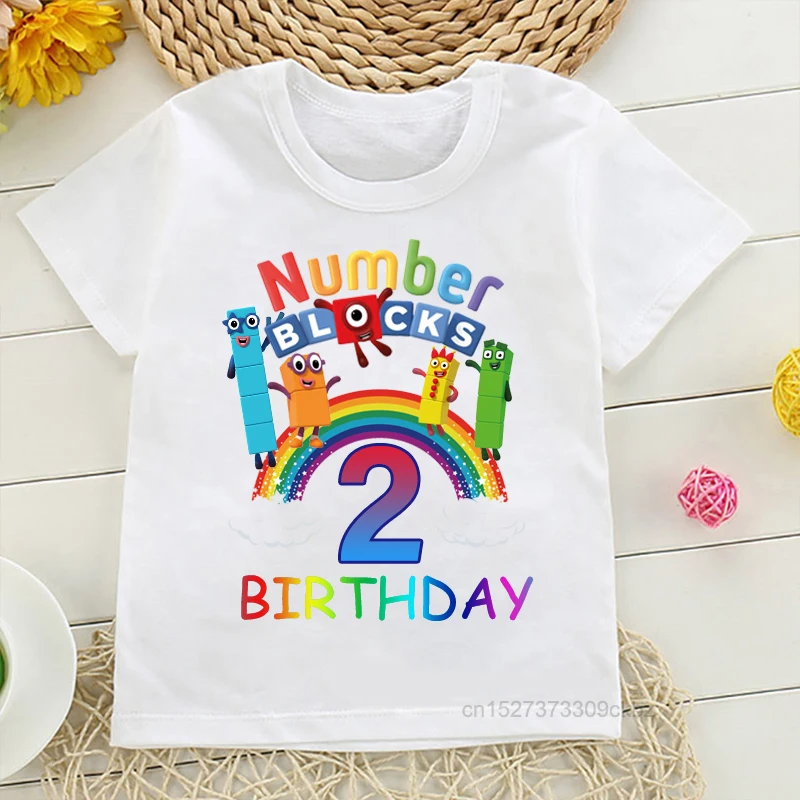 

Boys And Girls Summer Happy Birthday 2 3 4 5 Cute T Shirt Numberblocks Print Graphic Tee Children Clothing Cartoon Kids Tops