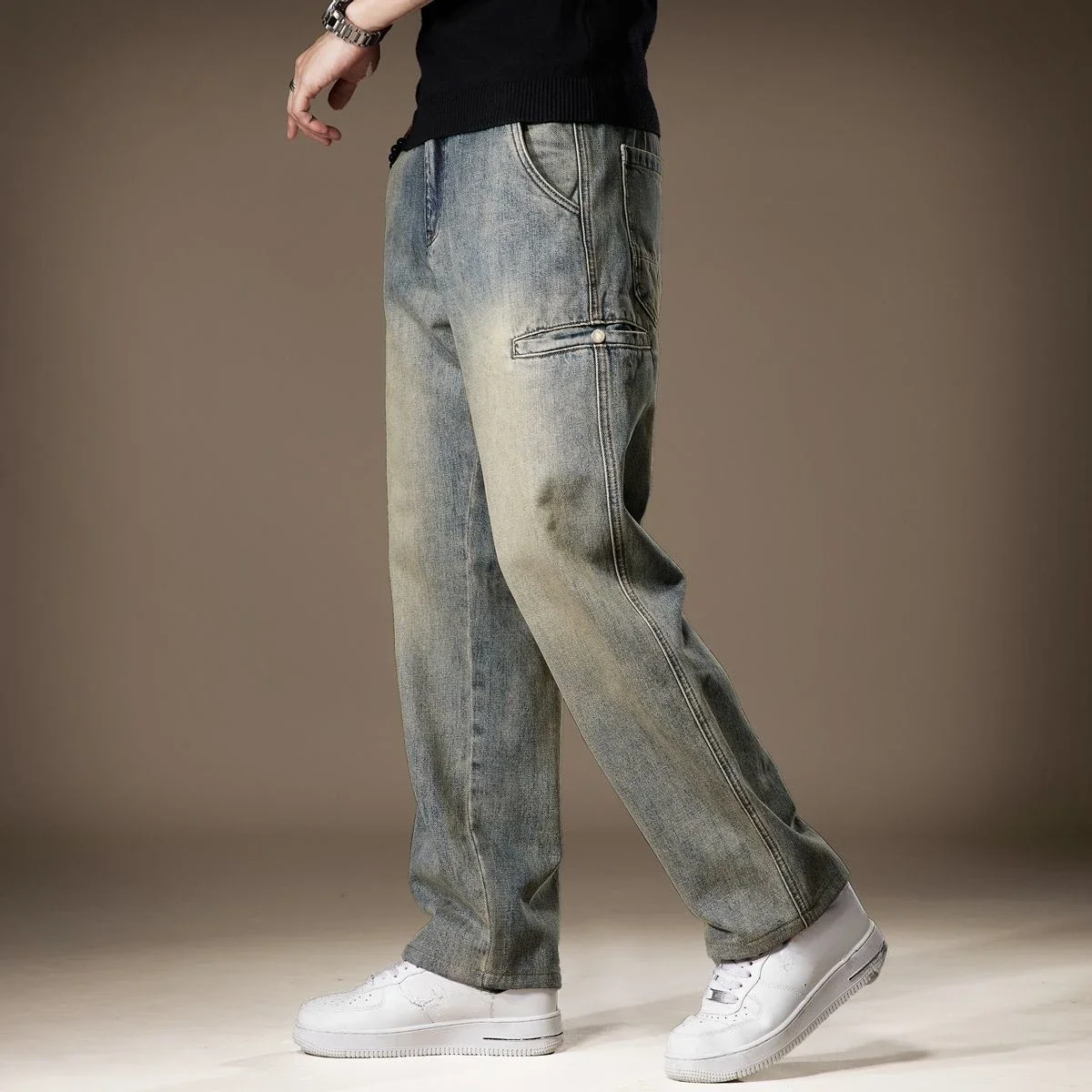 thumbnail image 1 of Pantalones vaqueros holgados de gran tamaño para hombre, pantalones vaqueros holgados de talla grande para primavera y otoño para hombre, ropa holgada Kpop Y2k 2000, diseñador retro, 1 of 5