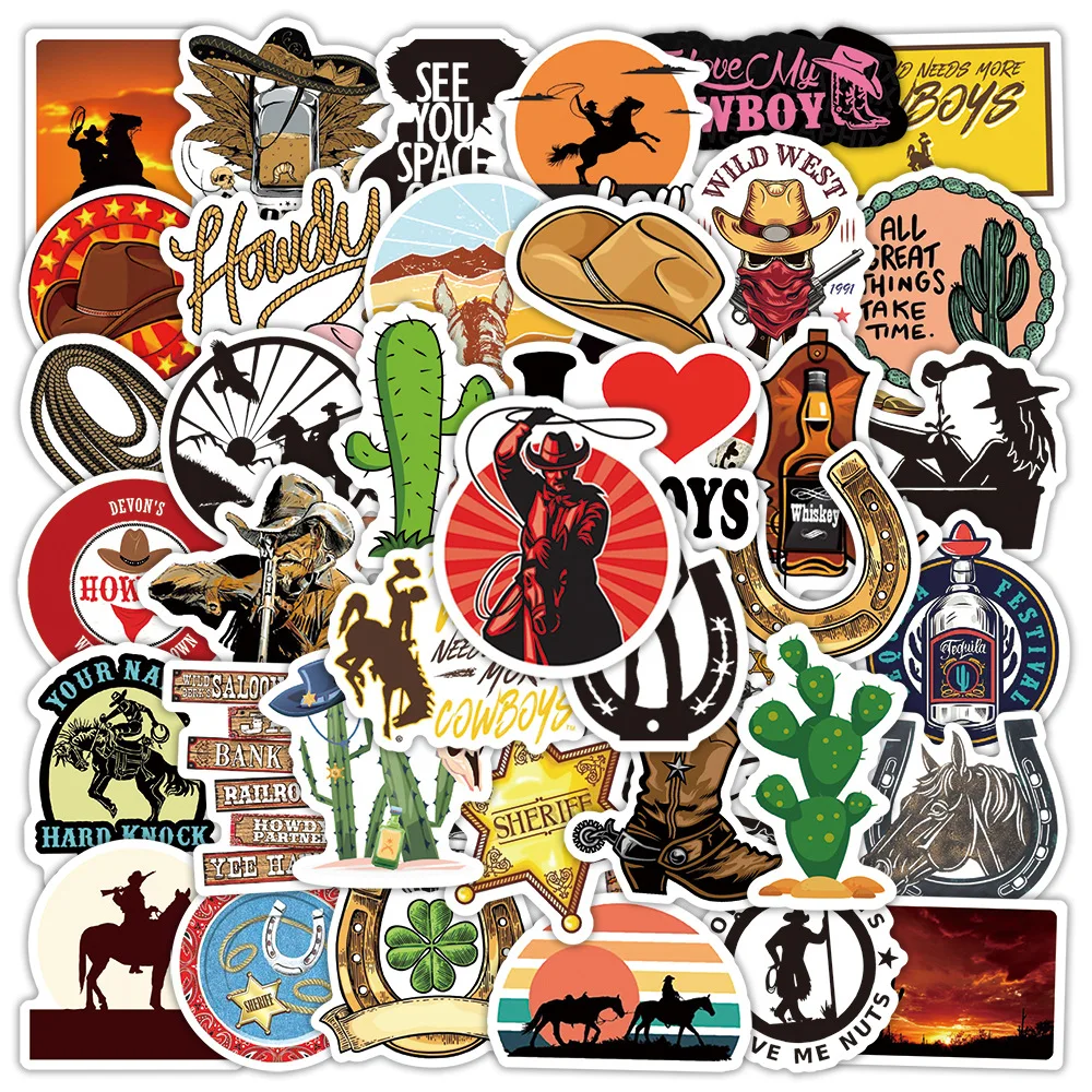 

50 Pcs Western Cowboy Wild Graffiti Stickers Cross border Water Cup Door Helmet Luggage Car Waterproof Decal