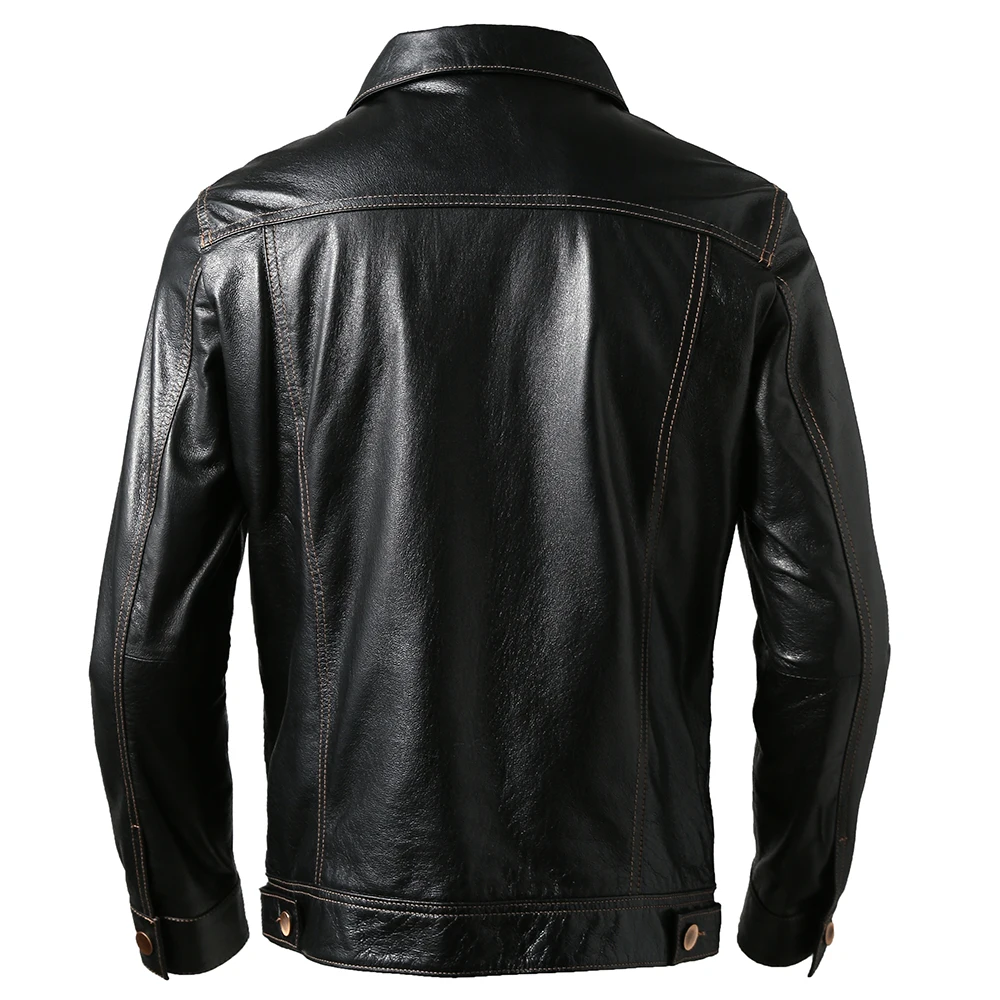 Men Genuine Leather Jacket Soft Slim Fit Tanned Pigskin