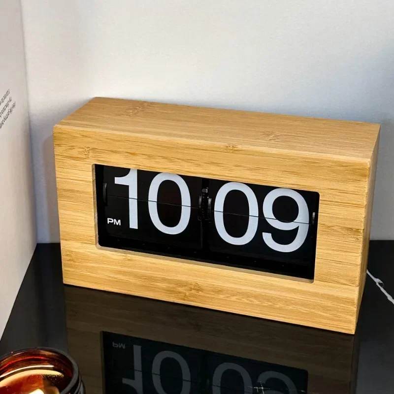 Orologi da Tavolo Estetici Meccanici in Legno, Orologi Eleganti con Pagina Girevole, Orologio Digitale per Arredamento Casa, Orologio da Comodino, Orologio Decorativo per Stanza