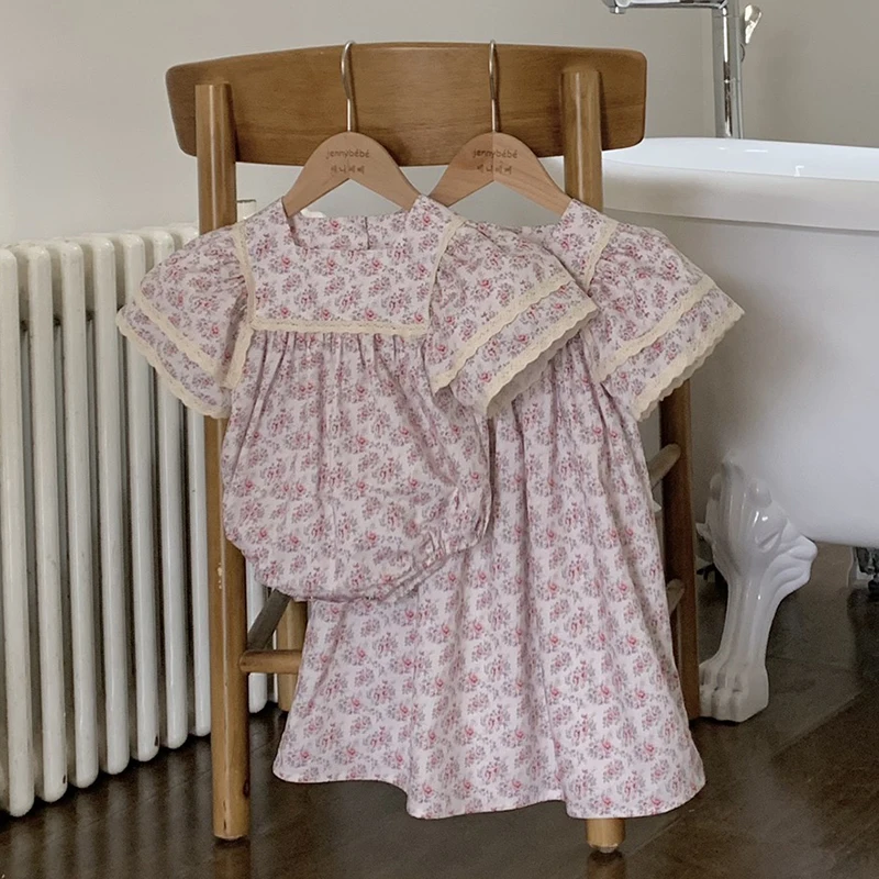 Sister Matching Outfit Princess Dress Toddler Baby Girls Flower Lace Dresses Summer Girl Dress Baby Romper Pink Princess Romper 6