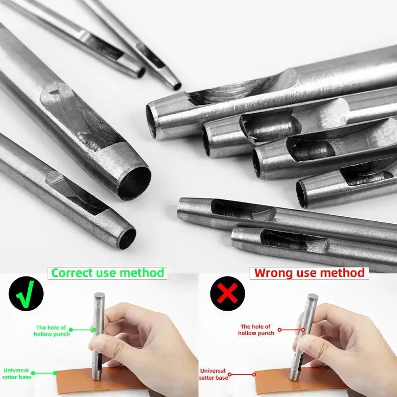 Leather Hole Puncher 6pcs Steel Hollow Round Hole Sharp Durable Cutters For Watch Bands Belts Paper