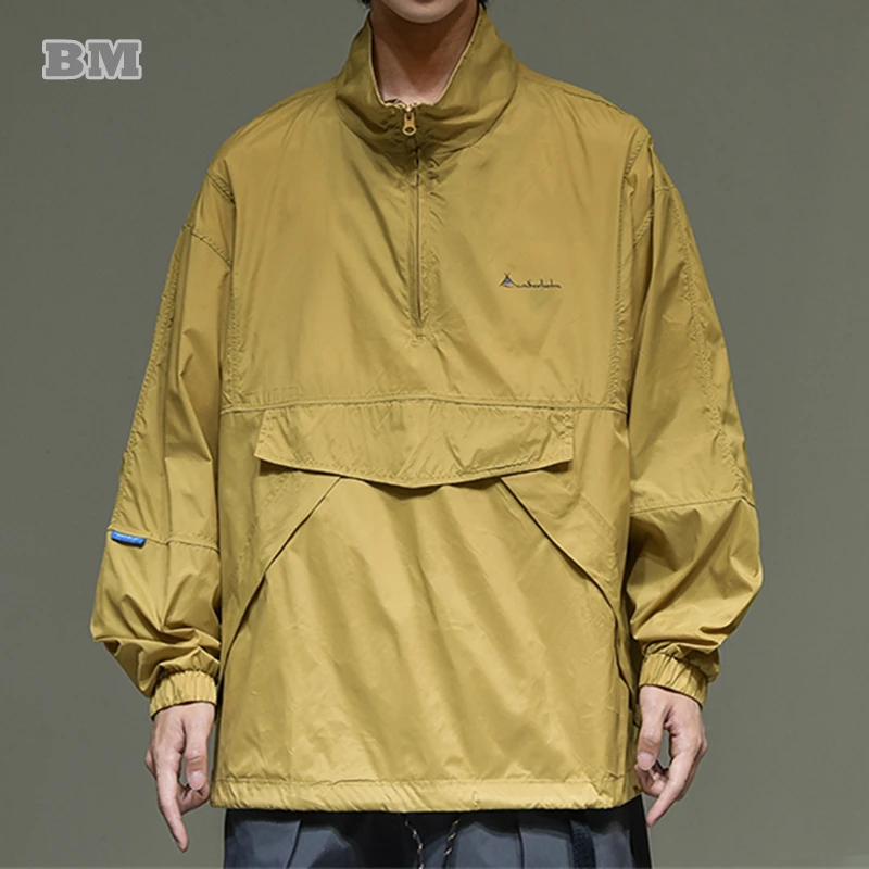 

American Trend Stand Collar Sunscreen Clothing Spring Summer Streetwear Thin Ultraviolet Proof Sports Jacket Men Harajuku Coat
