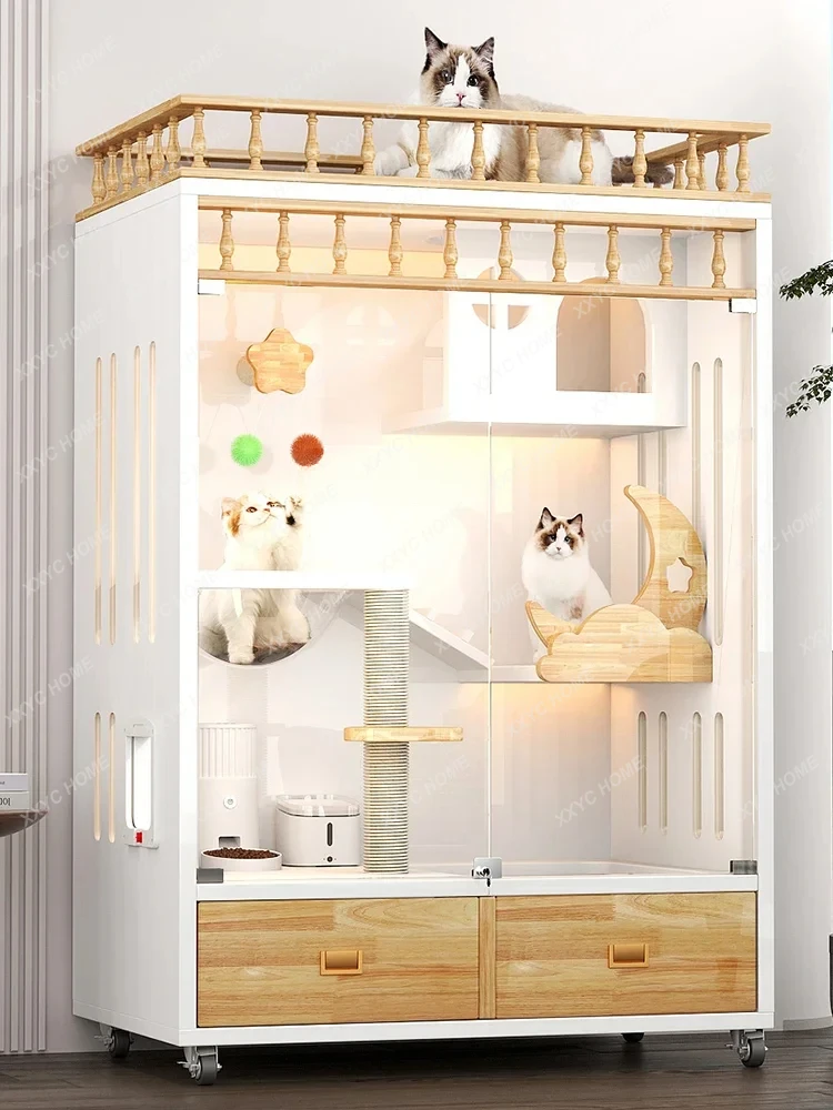 Cat Villa Household Toilet with Drawer House Cattery Indoor Large Space Does Not Cover an Area of Cat Cage