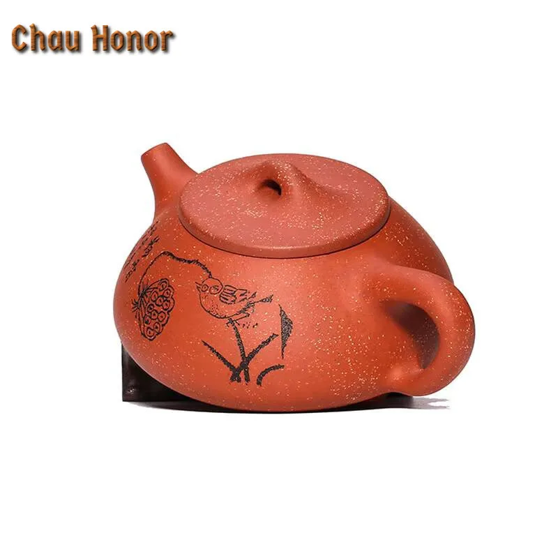 250ml Yixing Famous Handmade Teapot Dragon Blood Sandstone Scoop Pot Ball Hole Pot Kungfu Tea Set Household Teapot Gift
