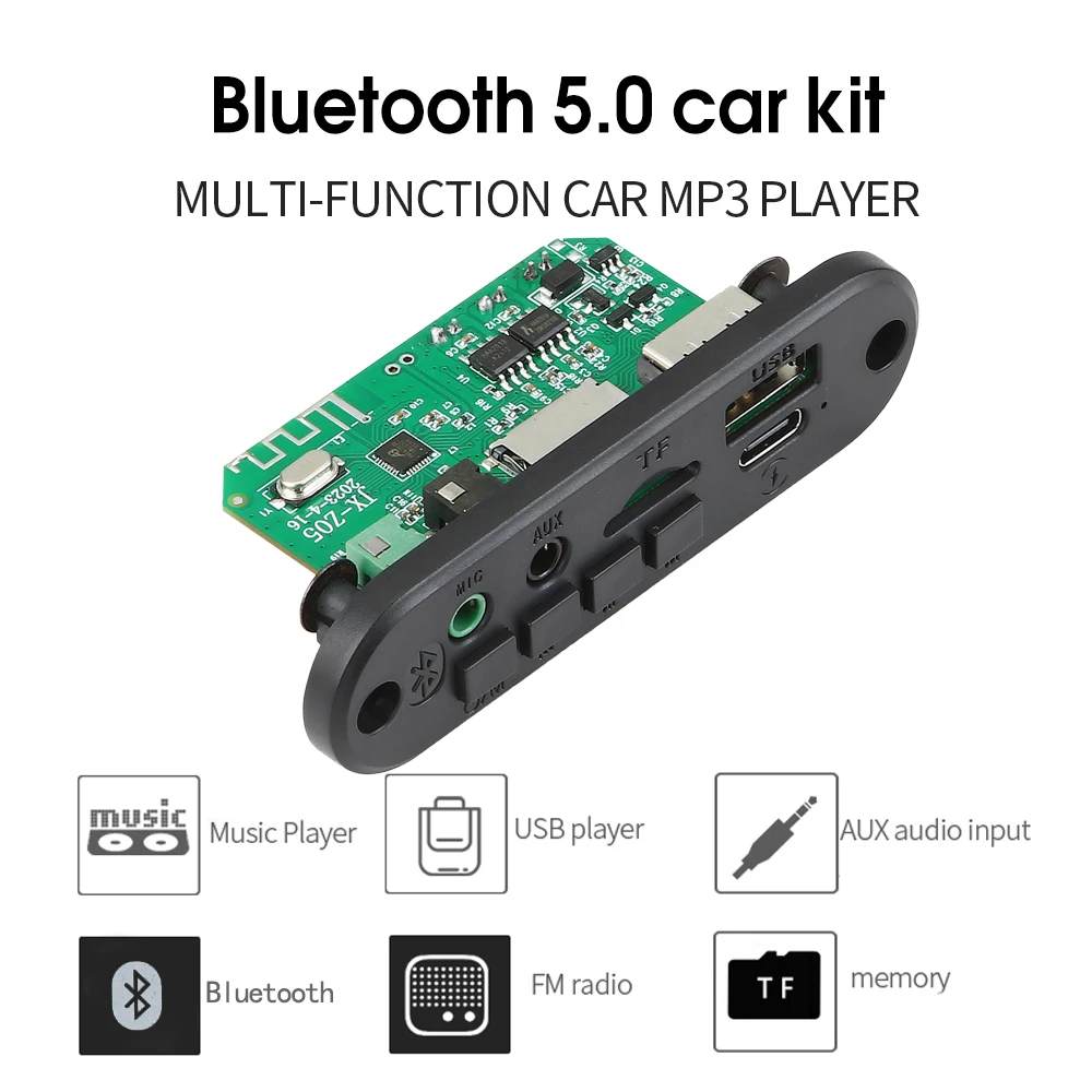 블루투스 5.0 MP3 디코더 보드, 6W 앰프 MP3 플레이어, 통화 녹음 지원, 3.5mm USB TF FM, 모듈 자동차 스피커용, 3.7V 5V