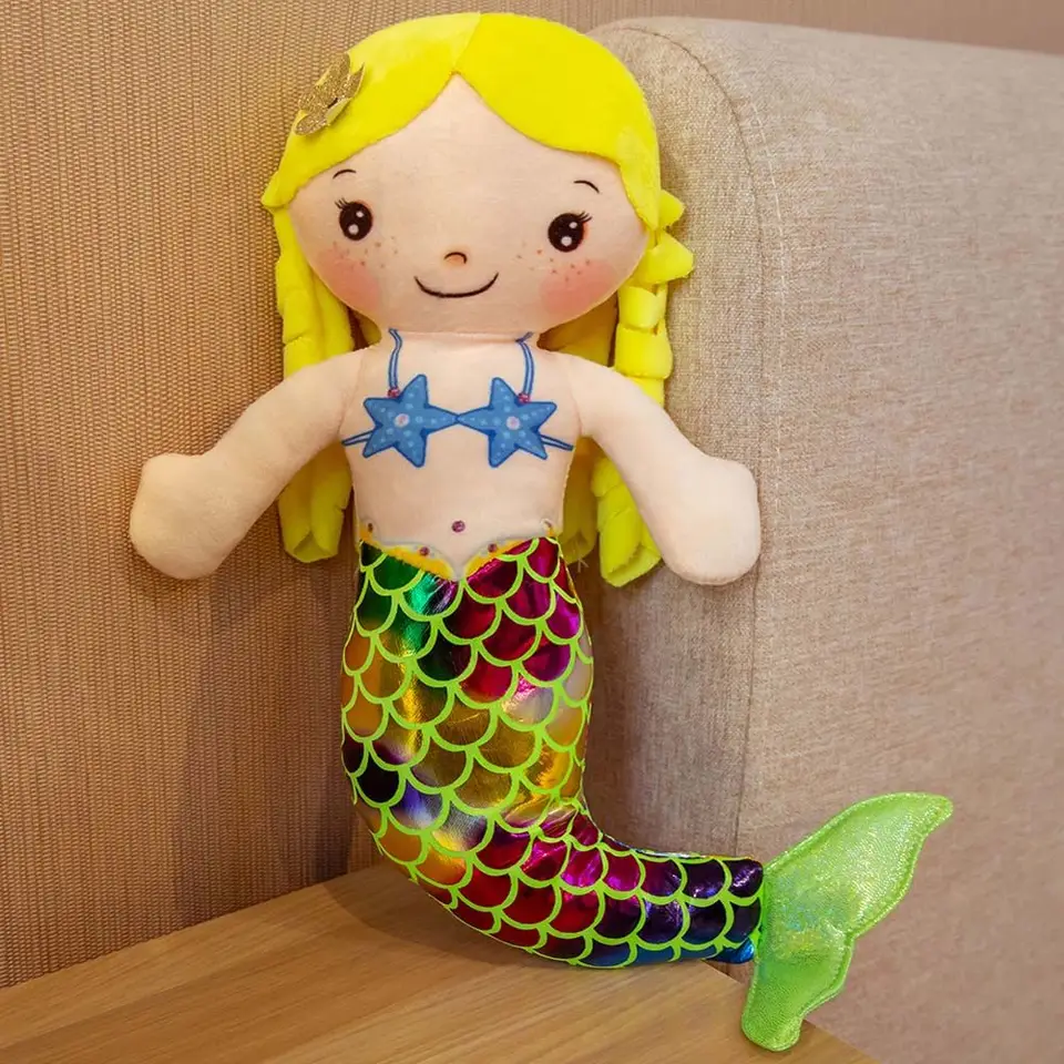 Peluche Sirena 20 Cm - Giocattolo Morbido Per Bambini Con Trecce E Stelle