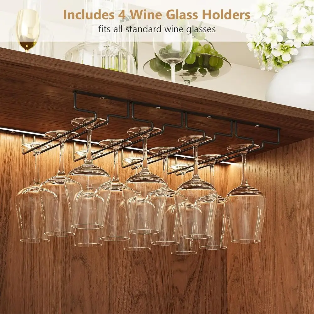 LED-Illuminated Fluted Wine Bar Cabinet with Coffee Station and Power Outlet, Modern Liquor Cabinet with Wine Rack & Glass Holde