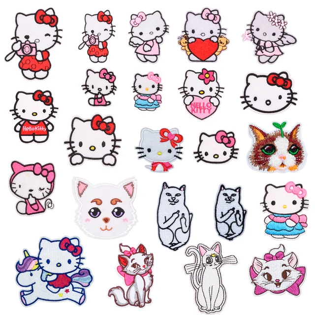 Cartoon Cute Hello Kitty Embroidery Cloth Sticker Patch DIY Stripe  Children's Clothing Bags Hat Badges Ironing