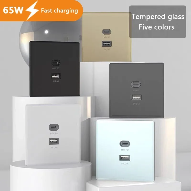 Tomada de Parede Universal de Carga Super Rápida de Portas Plugue Elétrico de Carregamento Inteligente Cinza Adaptador Usb 2.4a Saída 220v 30w 65w