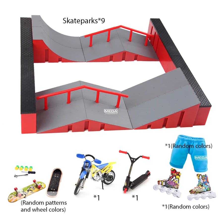 Deluxe Mini Finger Skateboard Park with Ramps and Stair Set - DIY Indoor Toy Kit