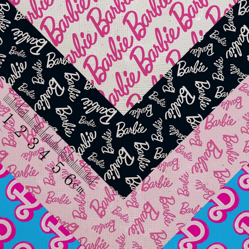 Tela de hoja de cuero sintético de imitación de Barbie impresa de dibujos animados para pendientes, lazos, Material de bricolaje, hoja A4, 20x33CM