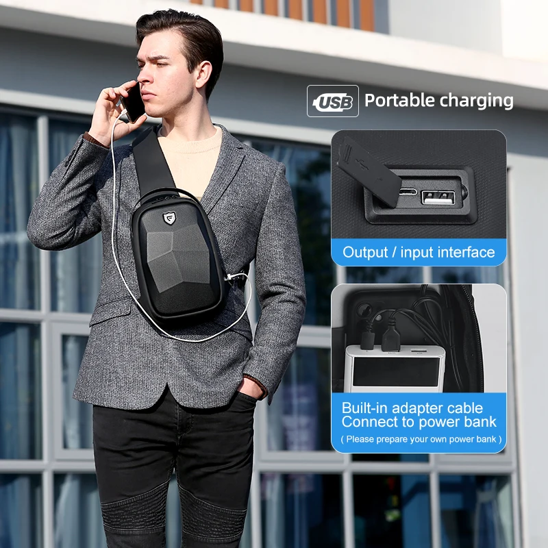 Fenruien Chest Bag Men's Shoulder Bag Trend Messenger Bag Men's Casual Hard Shell for 7.9-inch Laptop 6