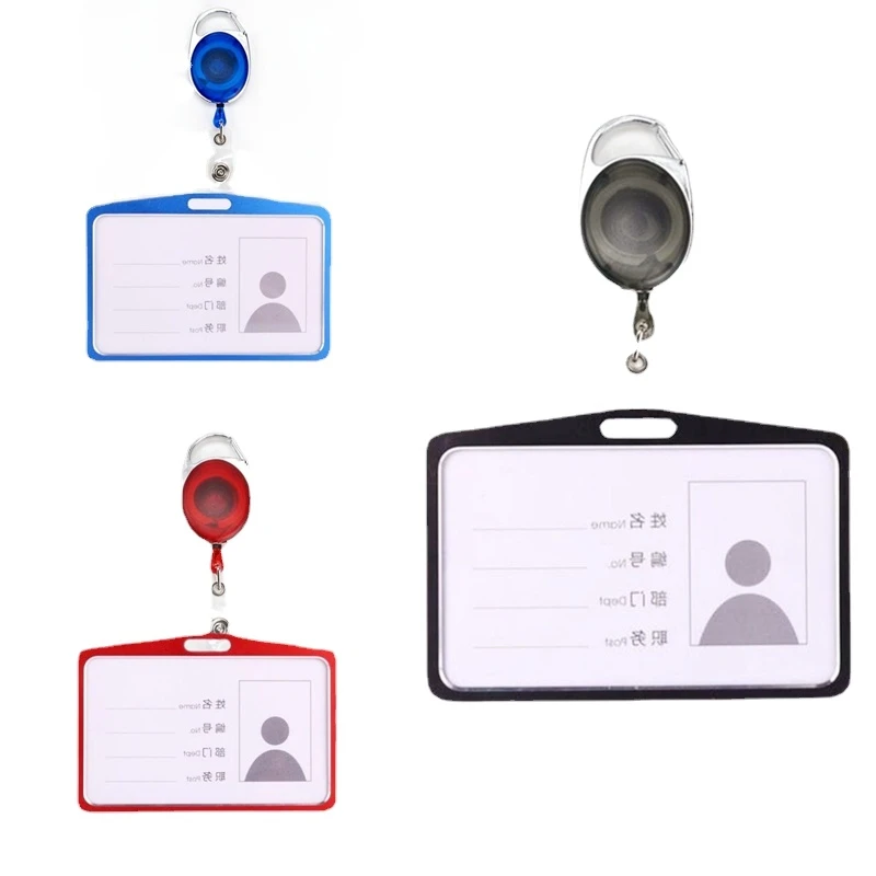 

Employee's Staff ID Tag Name Badge Holder Working Permit Case Pass Work Card Cover Sleeve Set with Retractable Pull Badge Reel
