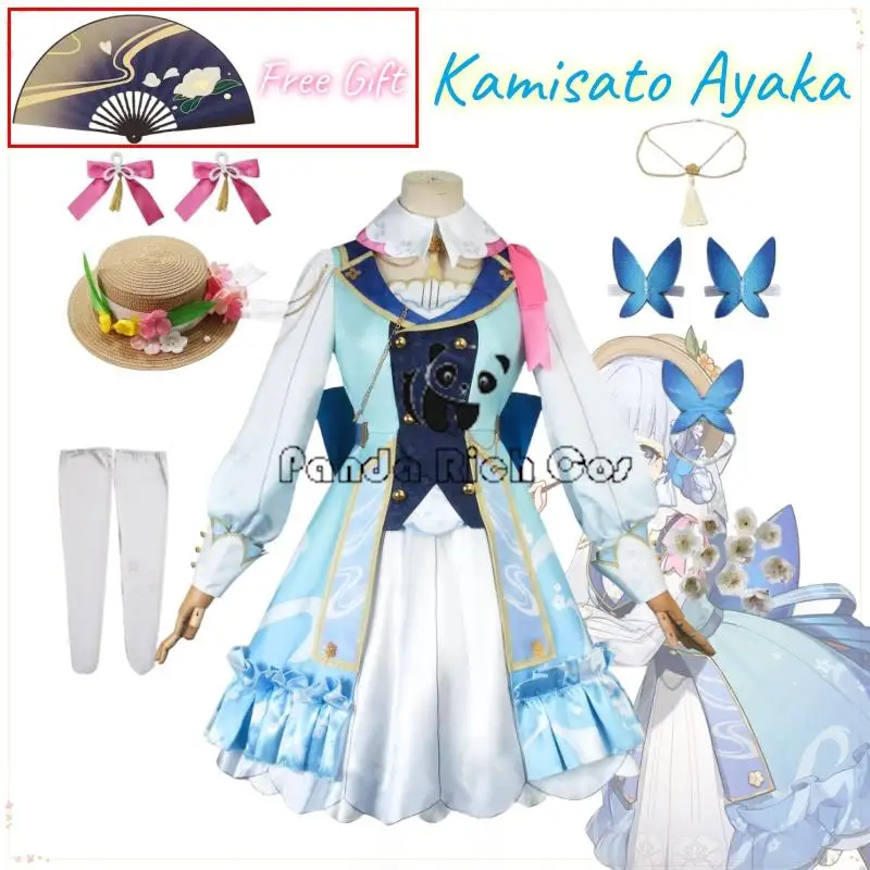 

Anime Game Genshin Impact Kamisato Ayaka New Skin Cosplay Costume New Outfit Springbloom Missive Dress Hat Wig Shoes Free Gift