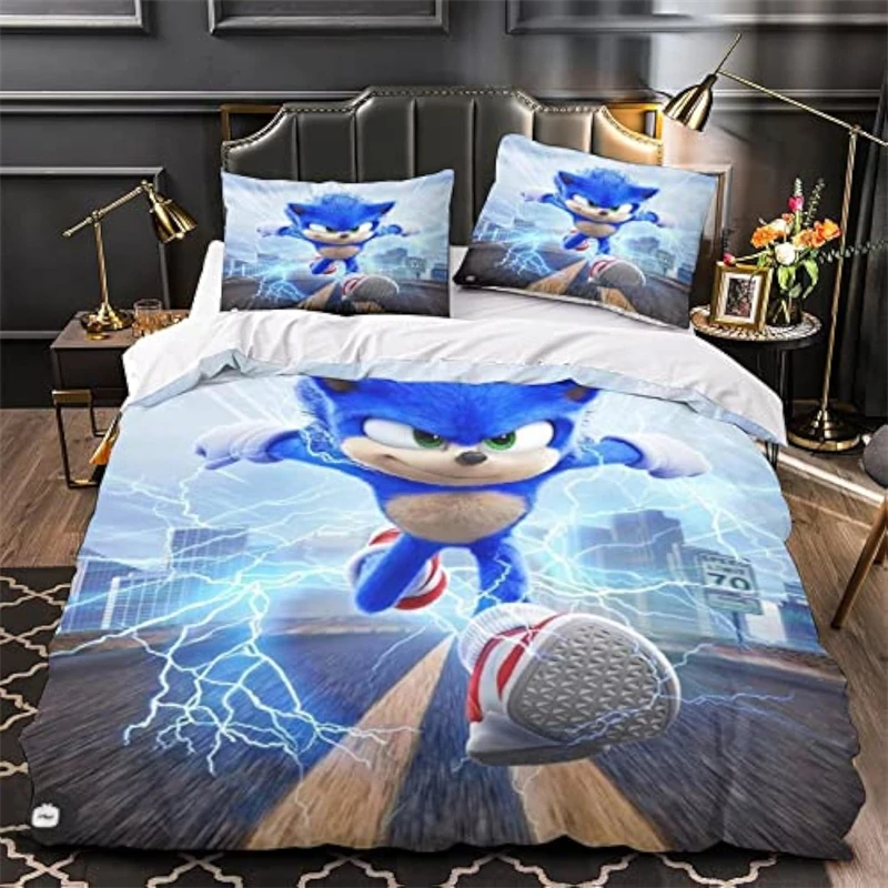 thumbnail image 1 of Juego de funda nórdica Sonic The Hedgehog Juego de cama de 3 piezas Personaje de dibujos animados con fundas de almohada Fundas de edredón para adolescentes Adultos Doble, 1 of 4