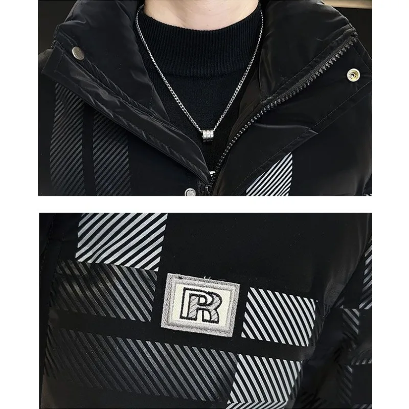 Winter High-End Men Down Jacket Male Short Stand Neck Jacket Thick Warm Outwear Casual Large Size Fashion Color Contrast Outcoat