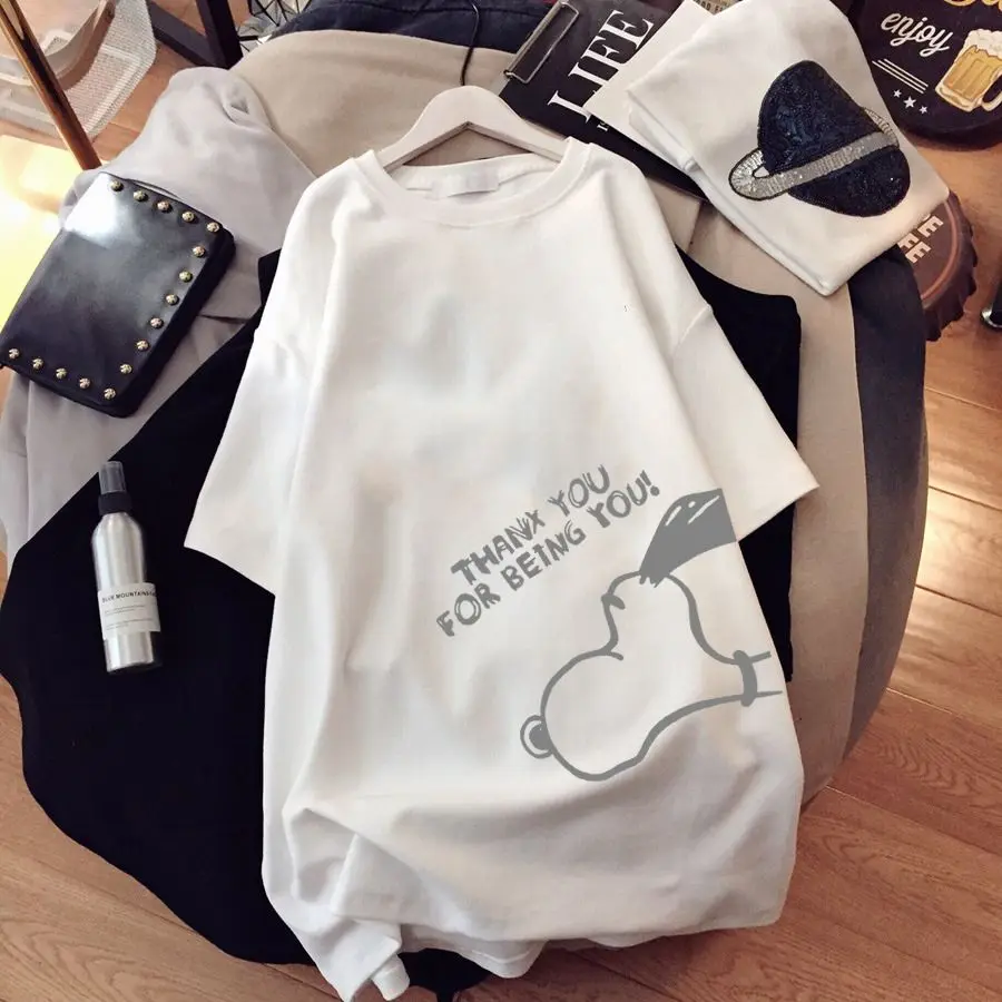 

Snoopy T-Shirt Summer Top Kawaii Loose Korean Half Sleeved Cartoon Short Sleeved Women Cute Cartoon Snoopy Birthday -Shirt Gift