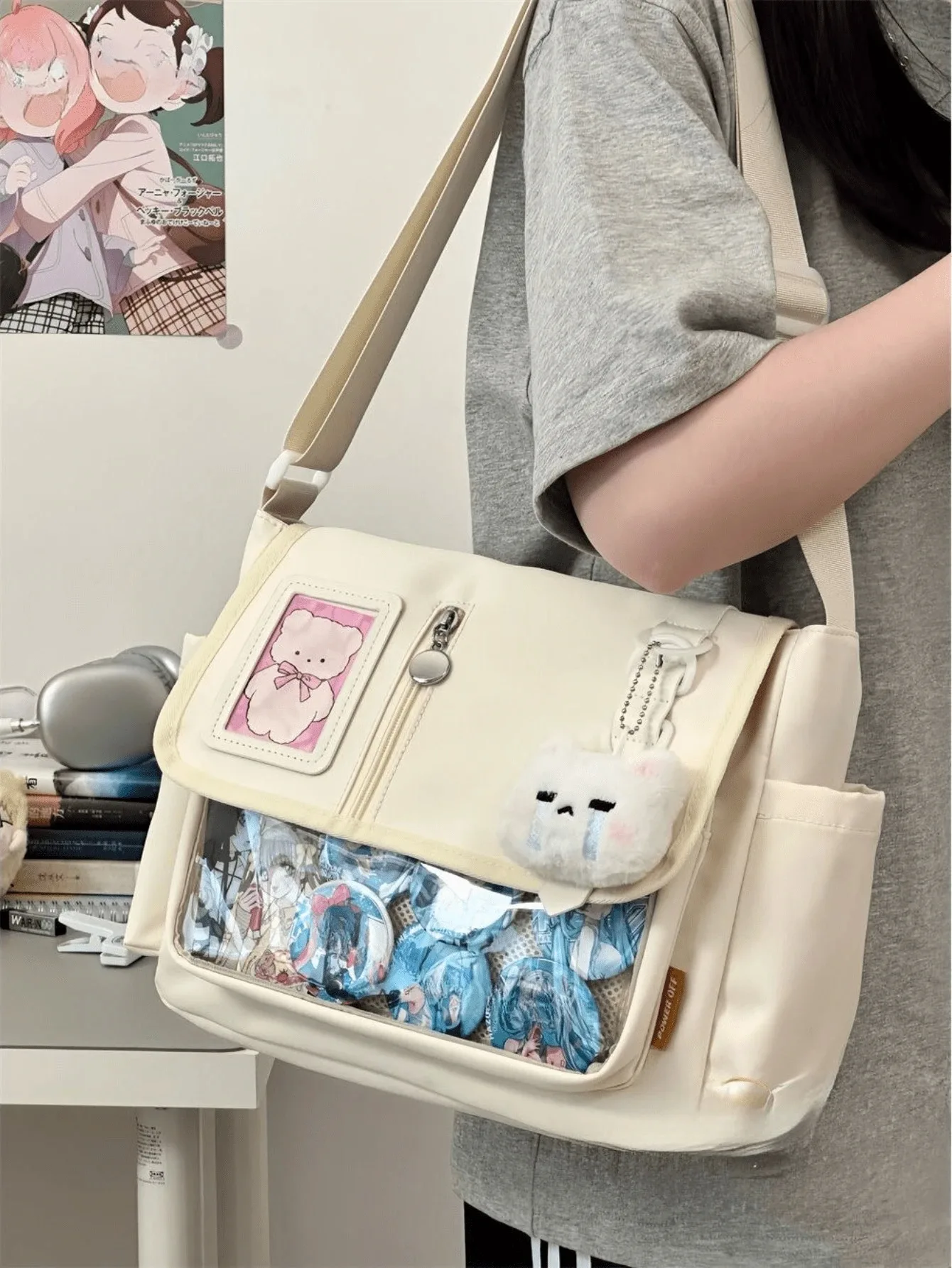 Japanische transparente Umhängetasche, mädchenhafte Umhängetasche im Harajuku-Stil, bezaubernde DIY-Abzeichen-Anzeigefeld, modische Umhängetasche – Detail 10