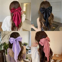 Korean Style Fashion Large Red Bow Knot Fabric Hair Clip Girls Long Ribbon Butterfly Hair Clip