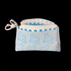 Charming Blue Bird Print Polka Dot Pouch with Zipper Closure (Blue Bird)
