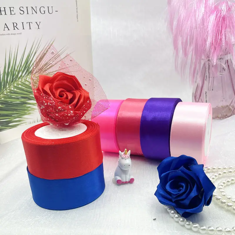 블루 새틴 리본 DIY 올리브 장미 부케, 발렌타인 웨딩 새시, 생일 크리스마스 베이비 샤워 선물, 4cm 도매, 125-500 야드