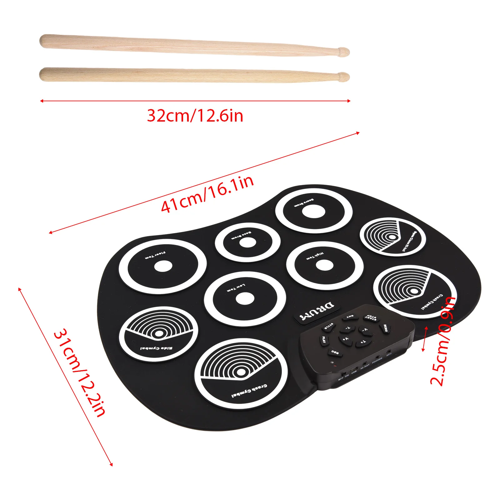 Electronic Drum Set Hand Roll Drum Set 9 Pads MIDI Interface Supports DTX Games without Speaker Birthday Gift Practice Pad